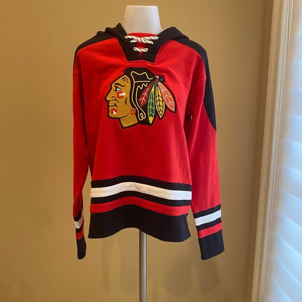 NHL Chicago Blackhawks Red And Black Youth Lace-Up Hoodie Size Juniors XL